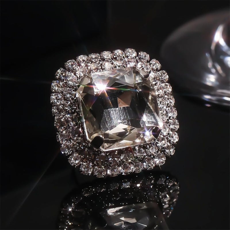 IS4U Sparkling Rhinestone Ring Bohemia Thick Large Oval Geometric Ring Square Princess Rings Fashion Heart Zircon Crystal Ring Prom Wedding Party Ball Rings for Women - Image 2